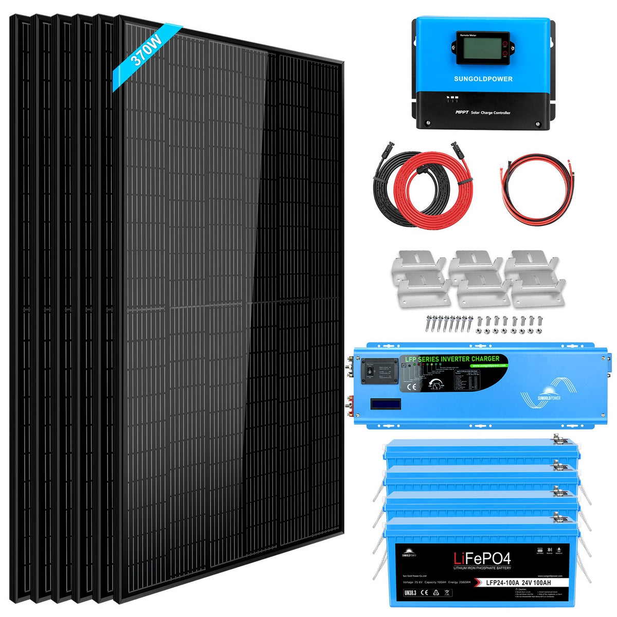 SunGold Off Grid Solar Kit 6000W Inverter 48VDC 120V/240V LIFEPO4 10.2 ...