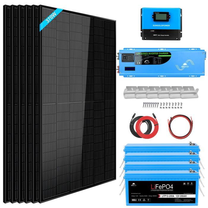 SunGold Off Grid Solar Kit 6000W 24VDC 120V/240V LIFEPO4 10.24KWH Lithium Battery 6 X 370 Watt Solar Panels SGK-PRO62