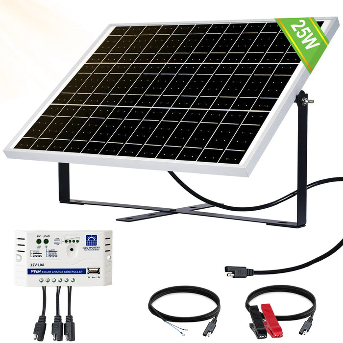 Eco-Worthy 25W 12V Monocrystalline Solar Panel Trickle Charger Kit