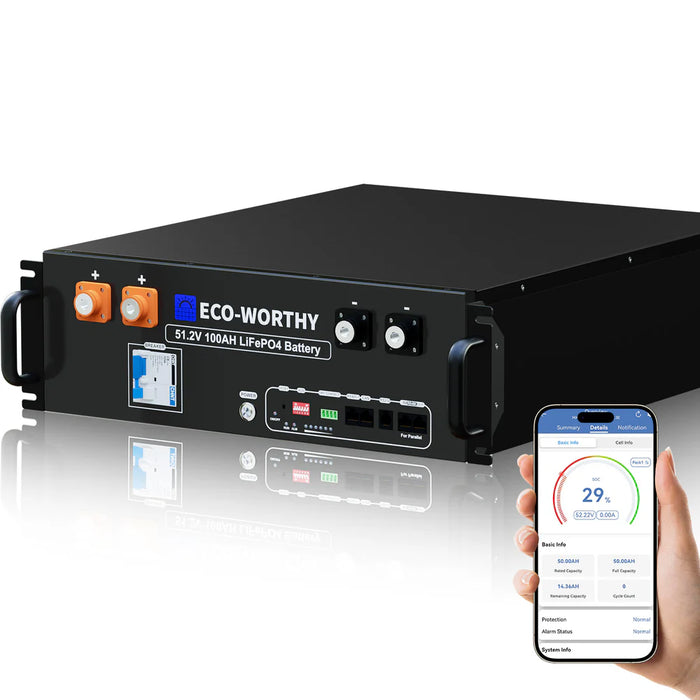 Eco-Worthy 48V 100Ah Server Rack Lithium Battery 5.12kWh - 3U, Bluetooth & WiFi V3