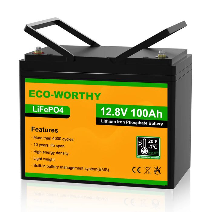 Eco-Worthy 12V 100Ah LiFePO4 Battery with Low-temperature Protection and Bluetooth Option