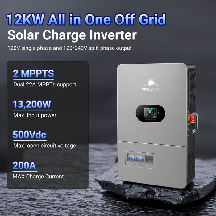 Sungold Power Off-Grid Solar Kit 12000W 48VDC 120/240VAC 30.72KWH Lithium Battery 16 X 590 Watts Solar Panels (FR-12K30CP/ FR-12K30CE)