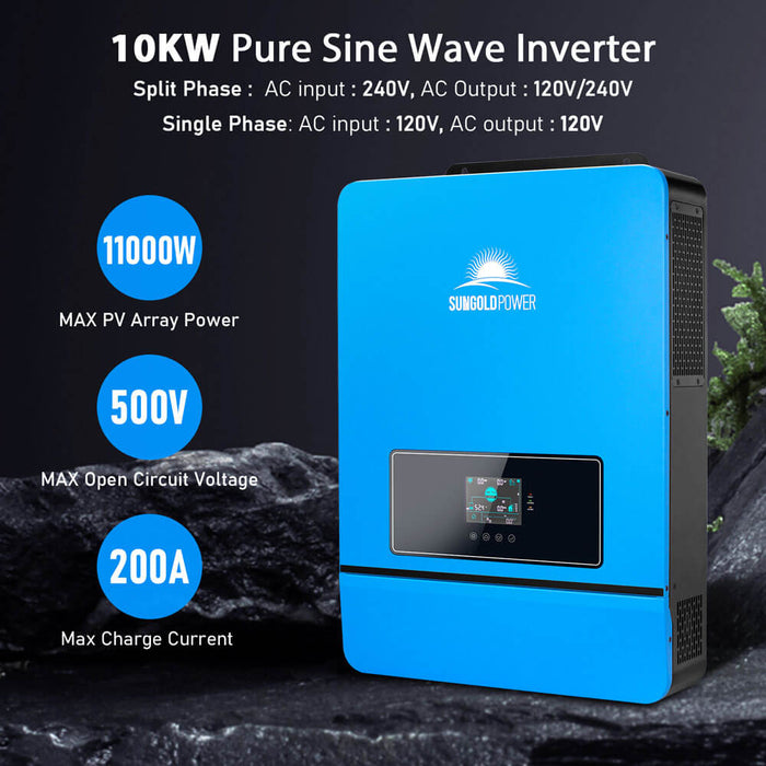 Sungold Power OFF GRID SOLAR KIT 12 X 550 WATTS SOLAR PANELS 20.48KWH-32.14KWH LITHIUM BATTERY 10KW SOLAR INVERTER 48VDC 120V/240V (SGR-10K25S)