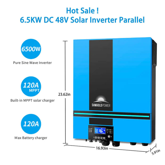 Sungold Power Complete Off Grid Solar Kit 6500w 48v 120v Output 10.24kwh Lithium Battery 2700 Watt Solar Panel Sgk-65pro