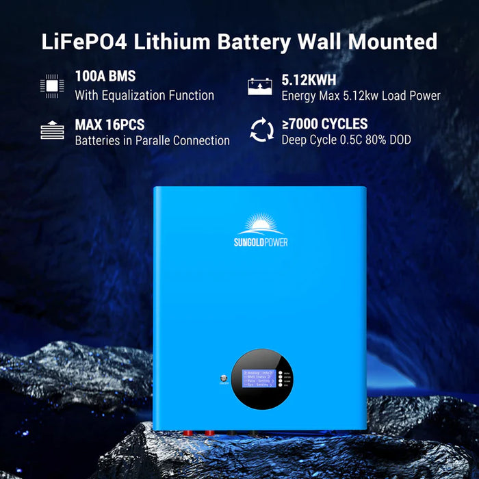 Sungold Power 5.12kwh Powerwall Lifepo4 Lithium Battery Sg48100m