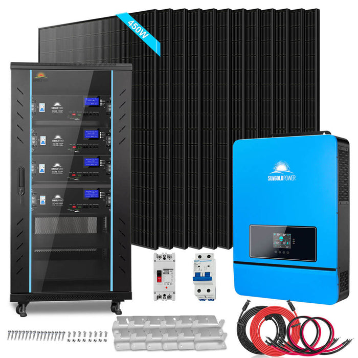 Sungold Power Off-Grid Solar Kit 10KW 48VDC 120V/240V LifePo4 20.48KWH Lithium Battery 12 X 450 Watts Solar Panels (SGR-10K20E)