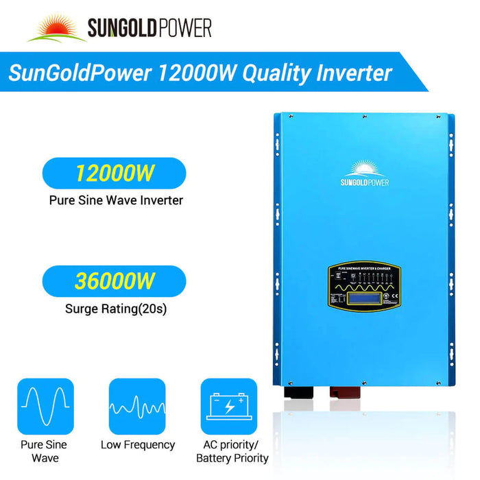 Sungold Power Off-Grid Solar Kit 12000w 48vdc 120v/240v Lifepo4 20.48kwh Lithium Battery 12 X 415 Watts Solar Panels Sgr-12k20e