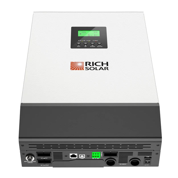 RICH SOLAR Hybrid Off-Grid Inverter | 2400W 24V 120A Output + 2.4kW Solar Input | 80A MPPT Charge Controller