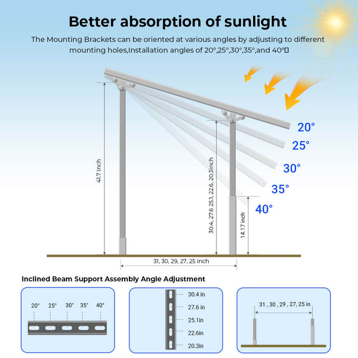 Sungold Power Modular & Expandable Ground Mount Brackets for 2× 400W–590W Solar Panels | Heavy-Duty Adjustable