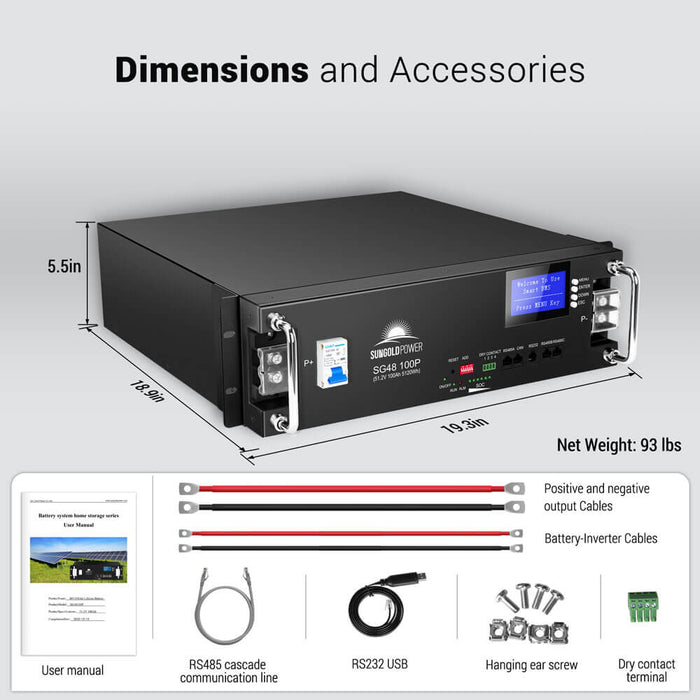 Sungold Power 48V 100AH Server Rack LiFePO4 Lithium Battery (SG48100P/UL1973/UL9540A)