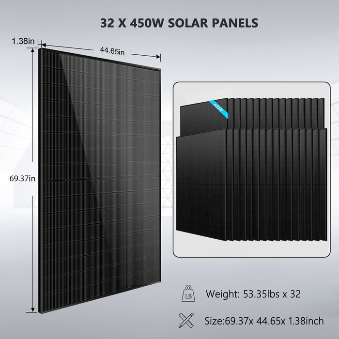 Sungold Power OFF GRID SOLAR KIT 20KW 48VDC 120V/240V LIFEPO4 30.72KWH-32.14KWH LITHIUM BATTERY 32 X 450 WATTS SOLAR PANELS (SGR-20K30E)
