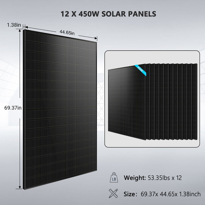 Sungold Power Off-Grid Solar Kit 10KW 48VDC 120V/240V LifePo4 20.48KWH Lithium Battery 12 X 450 Watts Solar Panels (SGR-10K20E)