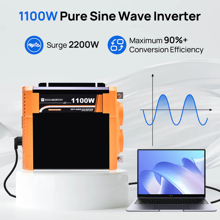 Eco-Worthy 1100W Off Grid Pure Sine Wave Inverter 12V to 110V