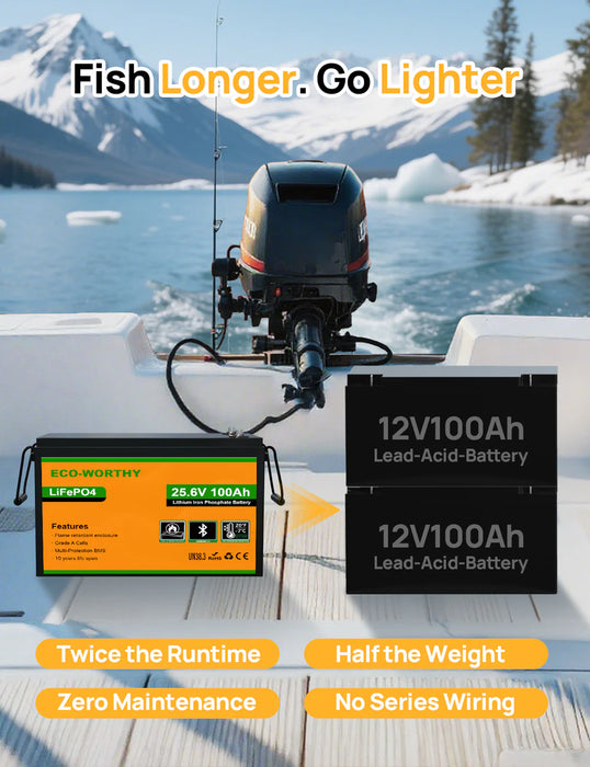 Eco-Worthy 24V 100Ah LiFePO4 Lithium - Deep Cycle Rechargeable Battery with Low-Temp Protection