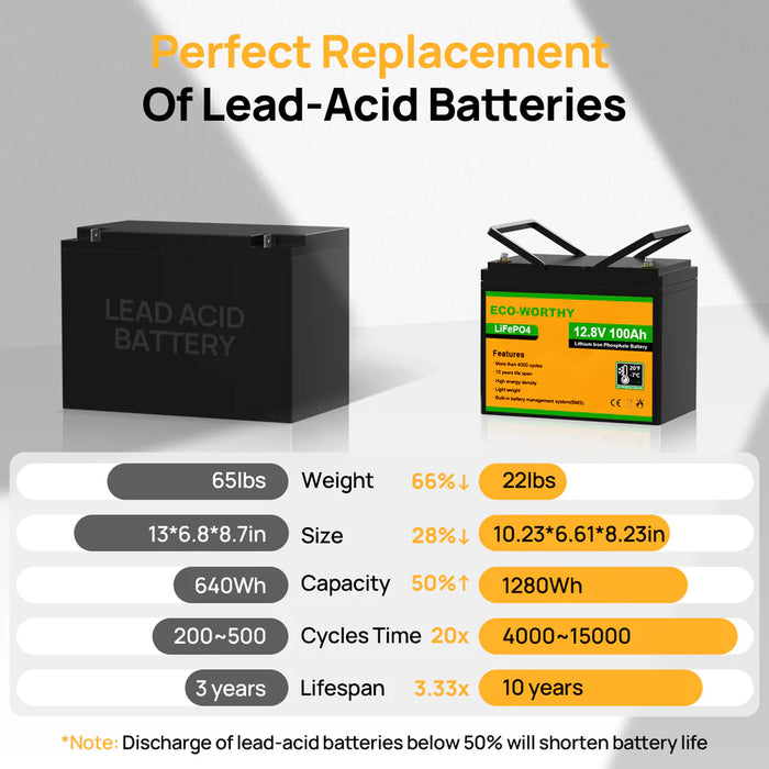 Eco-Worthy 12V 100Ah LiFePO4 Battery with Low-temperature Protection and Bluetooth Option