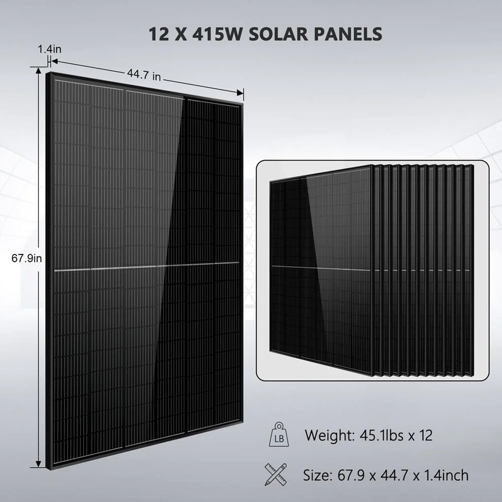 Sungold Power Off-Grid Solar Kit 12000w 48vdc 120v/240v Lifepo4 20.48kwh Lithium Battery 12 X 415 Watts Solar Panels Sgr-12k20e