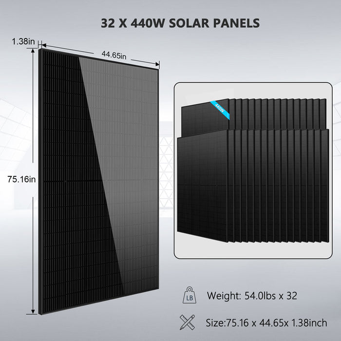 Sungold Power OFF GRID SOLAR KIT 20KW 48VDC 120V/240V LIFEPO4 30.72KWH-32.14KWH LITHIUM BATTERY 32 X 450 WATTS SOLAR PANELS (SGR-20K30E)