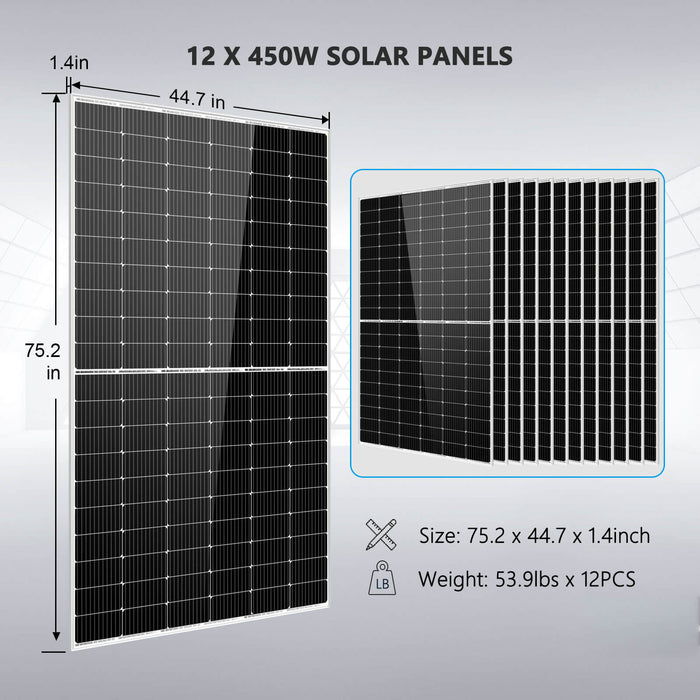 Sungold Power Off Grid Solar Kit 10000W 48VDC 120V/240V LifePO4 20.48KWH Lithium Battery 12 X 450 Watts Solar Panels (SGR-10K2M)