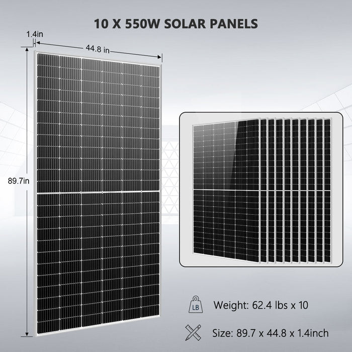 Sungold Power OFF GRID SOLAR KIT 10 X 550 WATTS SOLAR PANELS 4 X 5.12KWH LITHIUM BATTERY 10KW SOLAR INVERTER 48VDC 120V/240V (SGM-10K20)