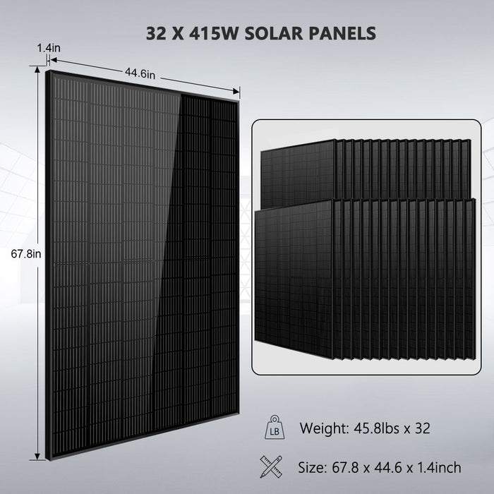 Sungold Power OFF GRID SOLAR KIT 16KW 48VDC 120V/240V LIFEPO4 25.6KWH LITHIUM BATTERY 32 X 450 WATTS SOLAR PANELS (SGR-16K25E)