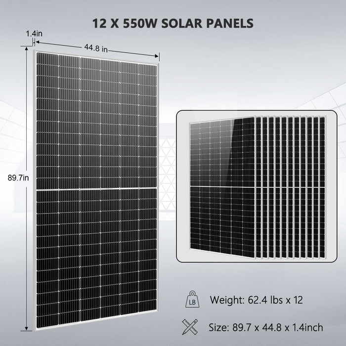 Sungold Power OFF GRID SOLAR KIT 12 X 550 WATTS SOLAR PANELS 20.48KWH-32.14KWH LITHIUM BATTERY 10KW SOLAR INVERTER 48VDC 120V/240V (SGR-10K25S)