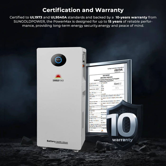 Sungold Power PowerMax 16.07kWh 51.2V 314AH Outdoor Energy Storage Battery, UL1973 & UL9540A CEC Listed