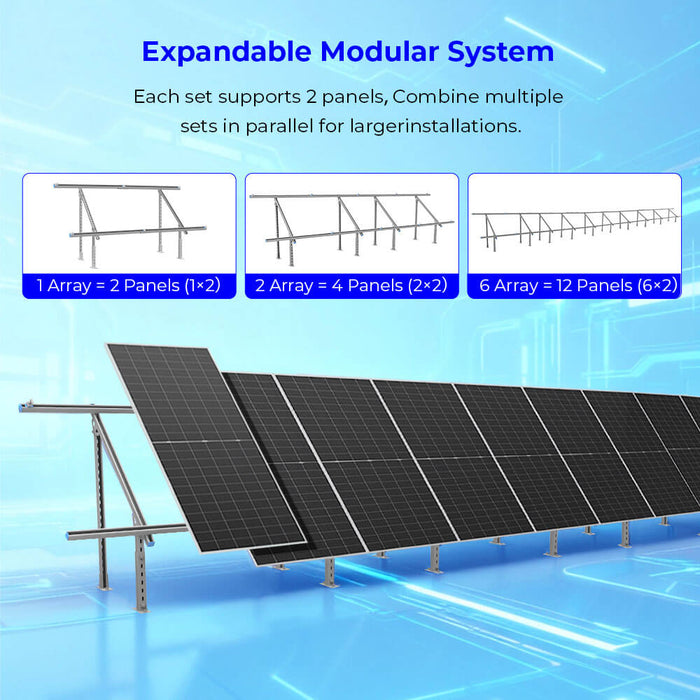 Sungold Power Modular & Expandable Ground Mount Brackets for 2× 400W–590W Solar Panels | Heavy-Duty Adjustable