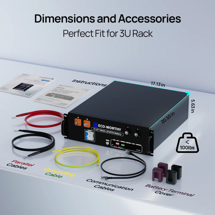 Eco-Worthy 48V 100Ah Server Rack Lithium Battery 5.12kWh - 3U, Bluetooth & WiFi V3