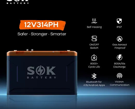 SOK Battery 12V 314Ah LiFePO4 Battery with Built-in Heater & Bluetooth, Victron CAN Comms (SK12V314PH)