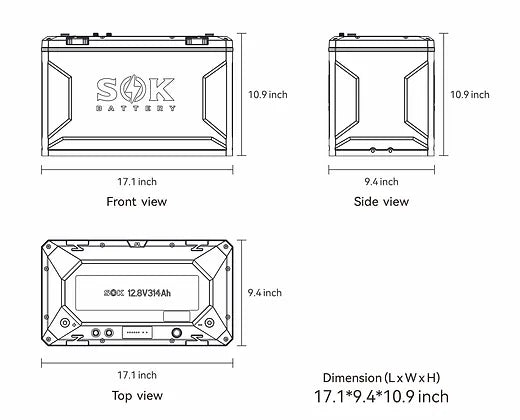 SOK Battery 12V 314Ah LiFePO4 Battery with Built-in Heater & Bluetooth, Victron CAN Comms (SK12V314PH)