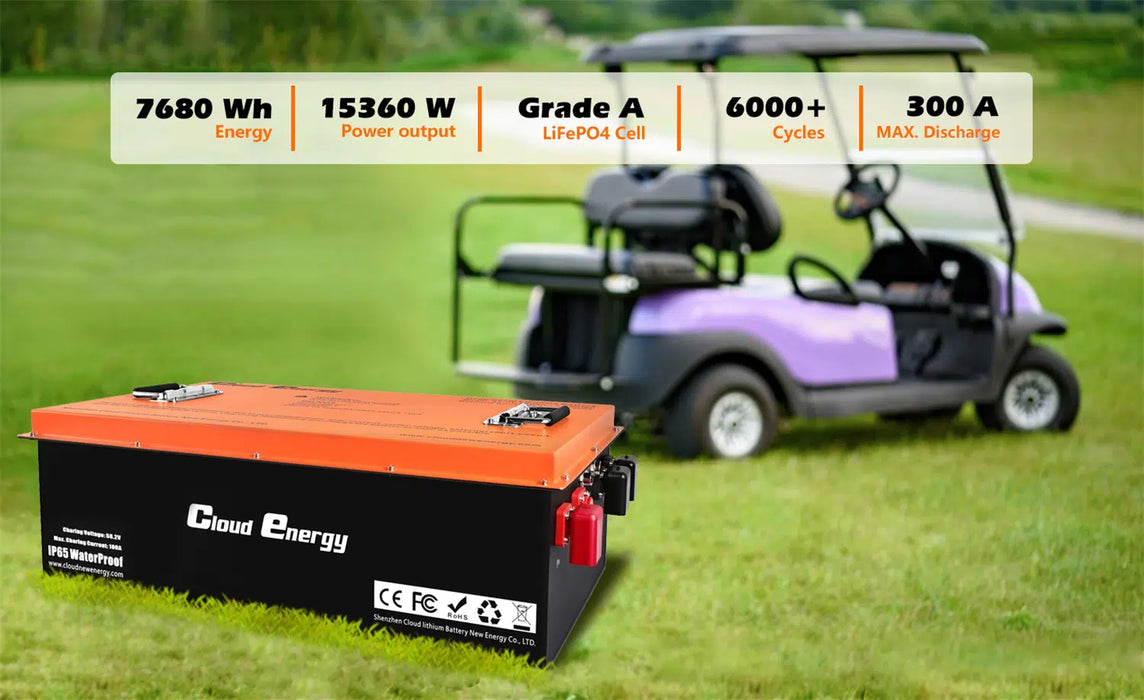 Cloudenergy 48V (51.2V) 150Ah LiFePo4 Golf Cart Battery With 20A Charger