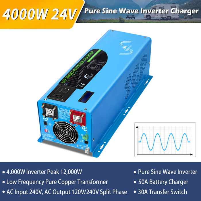 SunGold Power 4000W DC 24V Split Phase Pure Sine Wave Inverter with Charger