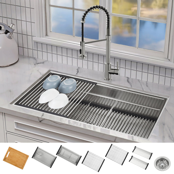 Forno Acqua 45" Drop-In/Undermount 3 Level Workstation Sink, Custom Fit Accessories in Stainless Steel (J-WP32)