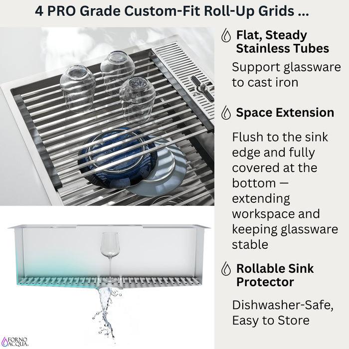 Forno Acqua 33" Drop-In/Undermount 3 Level Workstation Sink, Waterfall Faucet, Glass Rinser in Stainless Steel (D-WP30)