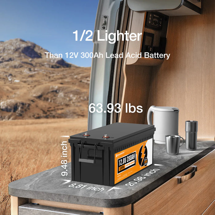 Eco-Worthy 12V 280Ah LiFePO4 Battery With Low-Temp Protection and Bluetooth 200A BMS or LED 300A BMS