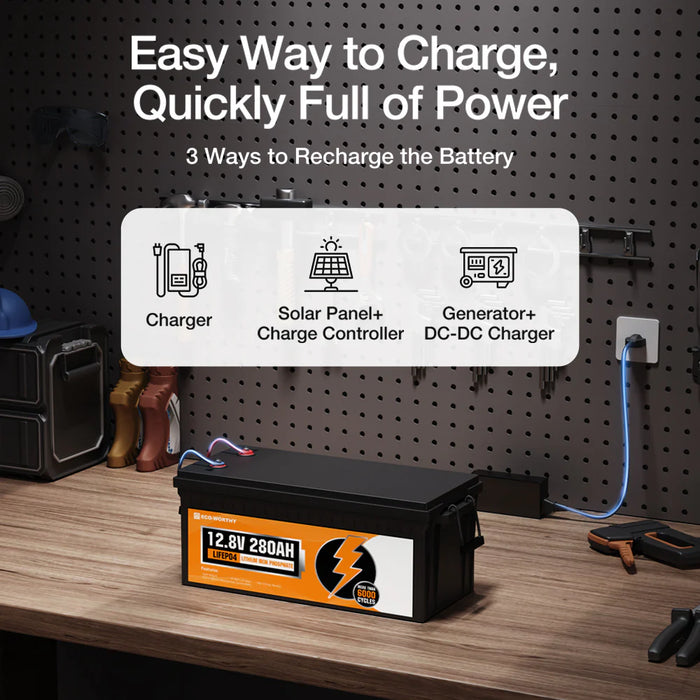 Eco-Worthy 12V 280Ah LiFePO4 Battery With Low-Temp Protection and Bluetooth 200A BMS or LED 300A BMS