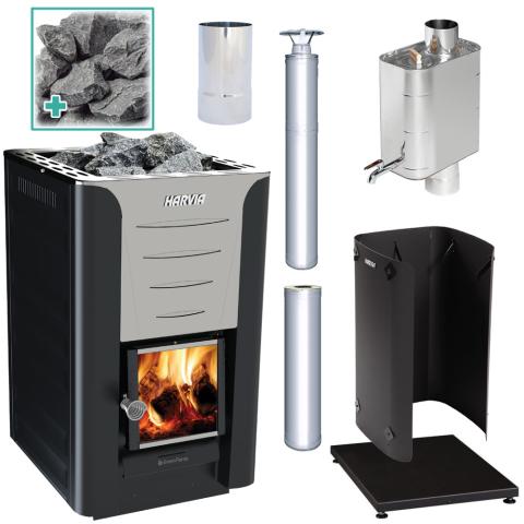 Harvia Wood Burning Stove Kit - 20 Pro, Pro 20 Kit BK, 20 Pro Deluxe Kit SS