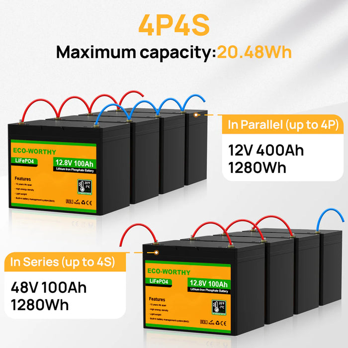 Eco-Worthy 12V 100Ah LiFePO4 Battery with Low-temperature Protection and Bluetooth Option