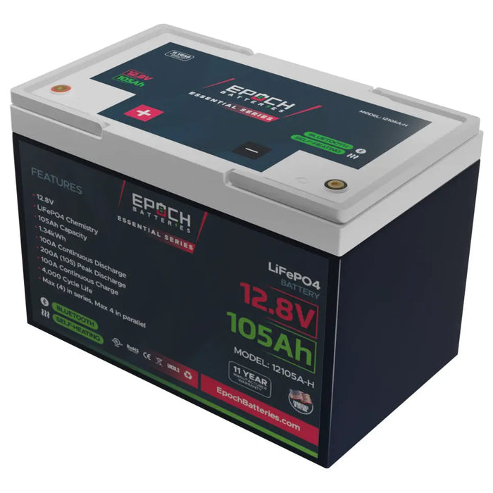 Epoch Batteries 12V 105Ah - Group 24 - Heated & Bluetooth LiFePO4 Battery