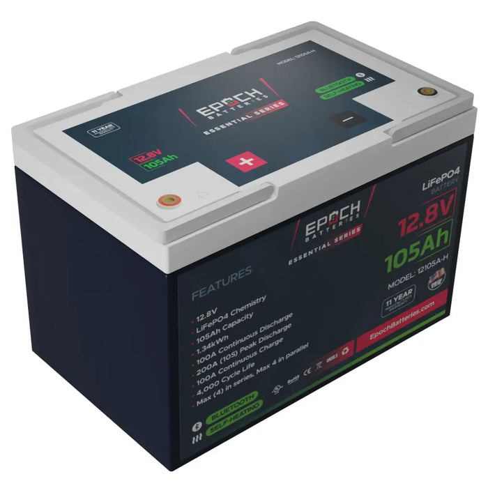 Epoch Batteries 12V 105Ah - Group 24 - Heated & Bluetooth LiFePO4 Battery