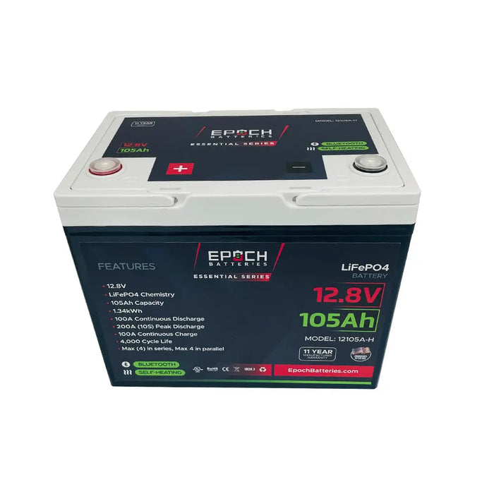 Epoch Batteries 12V 105Ah - Group 24 - Heated & Bluetooth LiFePO4 Battery