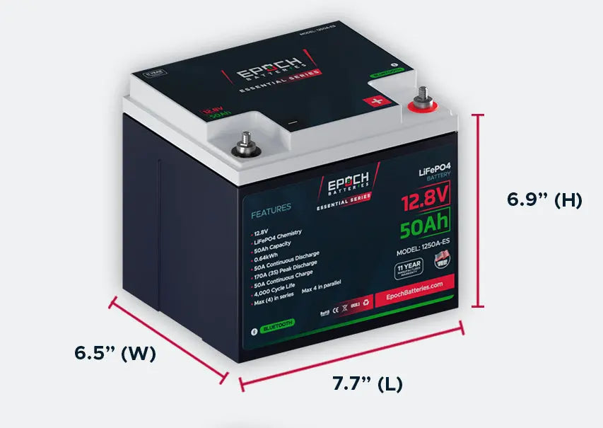 Epoch Batteries 12V 50Ah | Bluetooth | LiFePO4 Battery