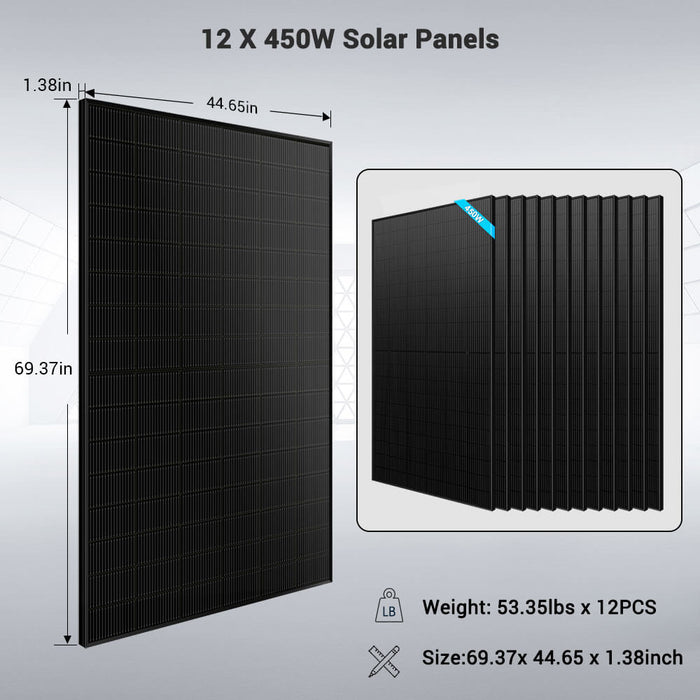 Sungold Power Off Grid Solar Kit 10000W 48VDC 120VAC/240V 20.48KWH Lithium Battery 12 X 450 Watts Solar Panels (SGM-10M2T)