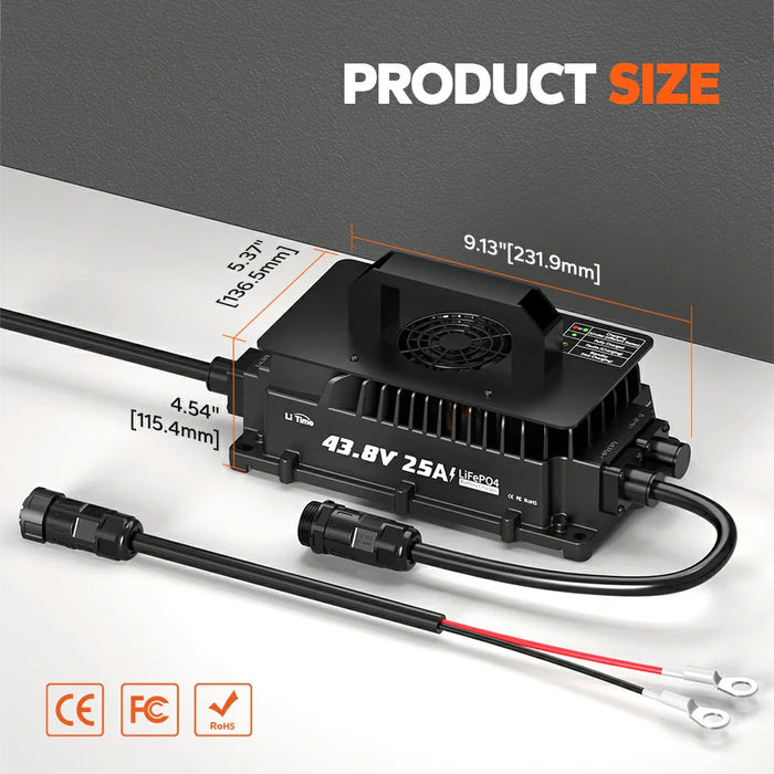 LiTime 36V (43.8V) 25A Lithium Golf Cart Waterproof Battery Charger