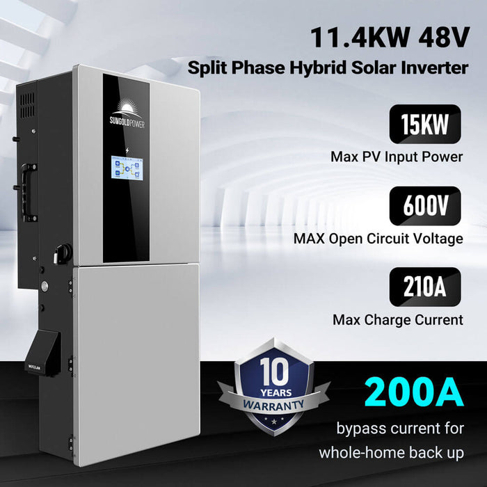 Sungold Power Hybrid Solar Kit 11.4KW 48V Split Phase 30.72KWH Lithium Battery 28 X 450 Watt Solar Panel (Optional) (SGH-11N3E)