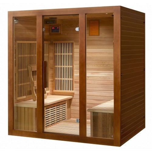 Sunray saunas - Roslyn 4 Person Cedar Sauna w/Carbon Heaters/Side Bench Seating