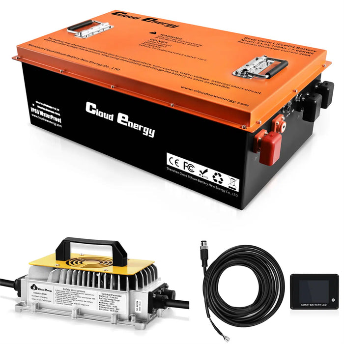 Cloudenergy 48V (51.2V) 150Ah LiFePo4 Golf Cart Battery With 20A Charger