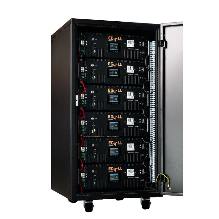 EG4 LL Lithium Batteries Kit (V2) | 30.72kWh | 6 Server Rack Batteries With Pre-Assembled Enclosed Rack | With Door & Wheels | Busbar Covers
