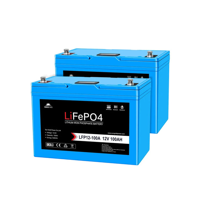 SunGold Power 12V 100AH LiFePO4 Deep Cycle Lithium Battery - Bluetooth, Self-Heating, IP65