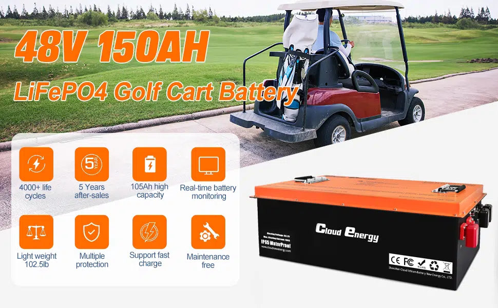 Cloudenergy 48V (51.2V) 150Ah LiFePo4 Golf Cart Battery With 20A Charger